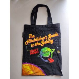 Out of Print Hitchhikers Guide to the Galaxy Tote Bag Black Canvas Dont Panic